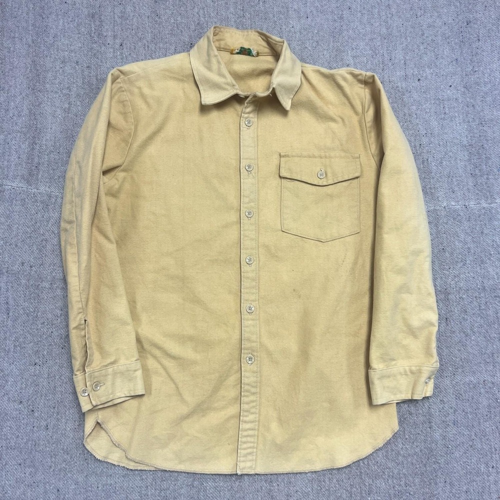 Vintage Ideal Chamois Button Up Shirt Mens Large Yellow 1970s Chamois USA